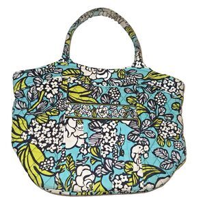 Vera Bradley Island Blooms Sweet Pleat Tote Bag Turquoise Lime Black White 16x10